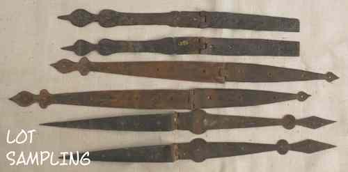 Appraisal: Seven pairs of hand forged iron hinges th c