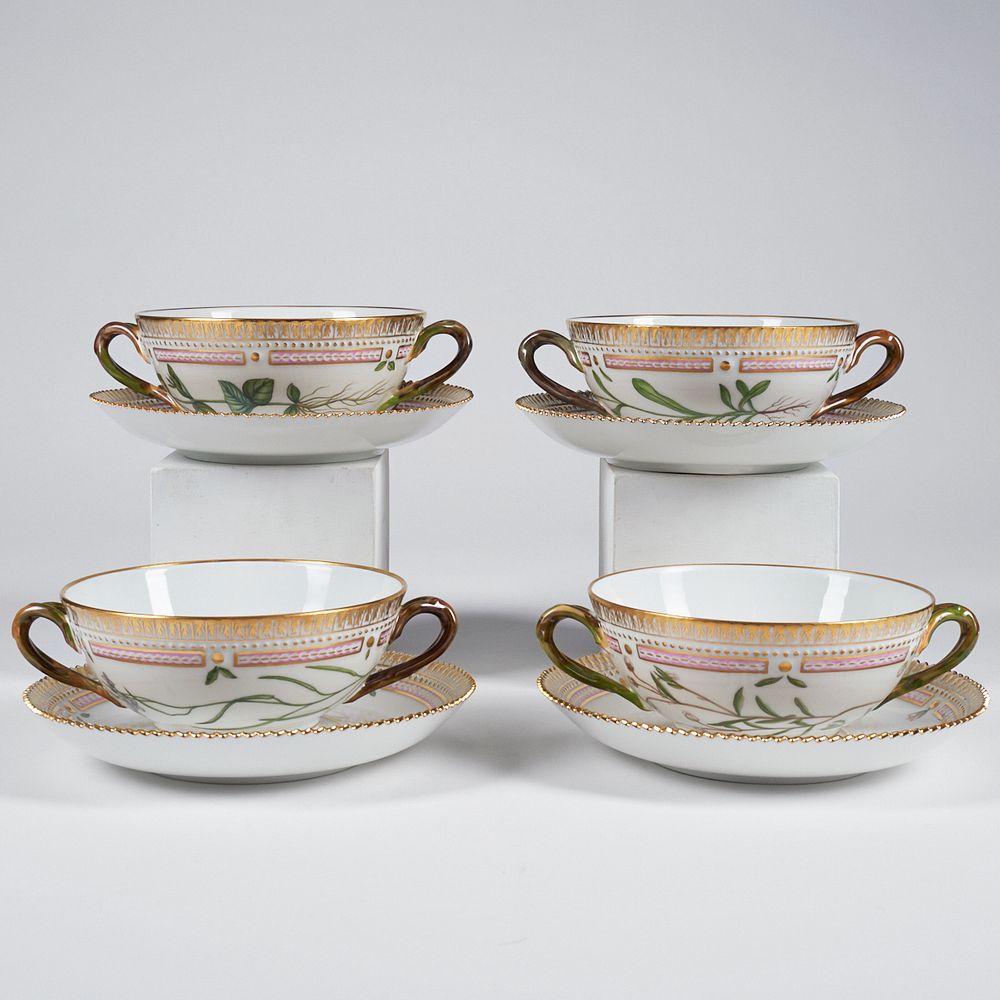 Appraisal: Set of Flora Danica Soup Cups Saucers Royal Copenhagen Denmark