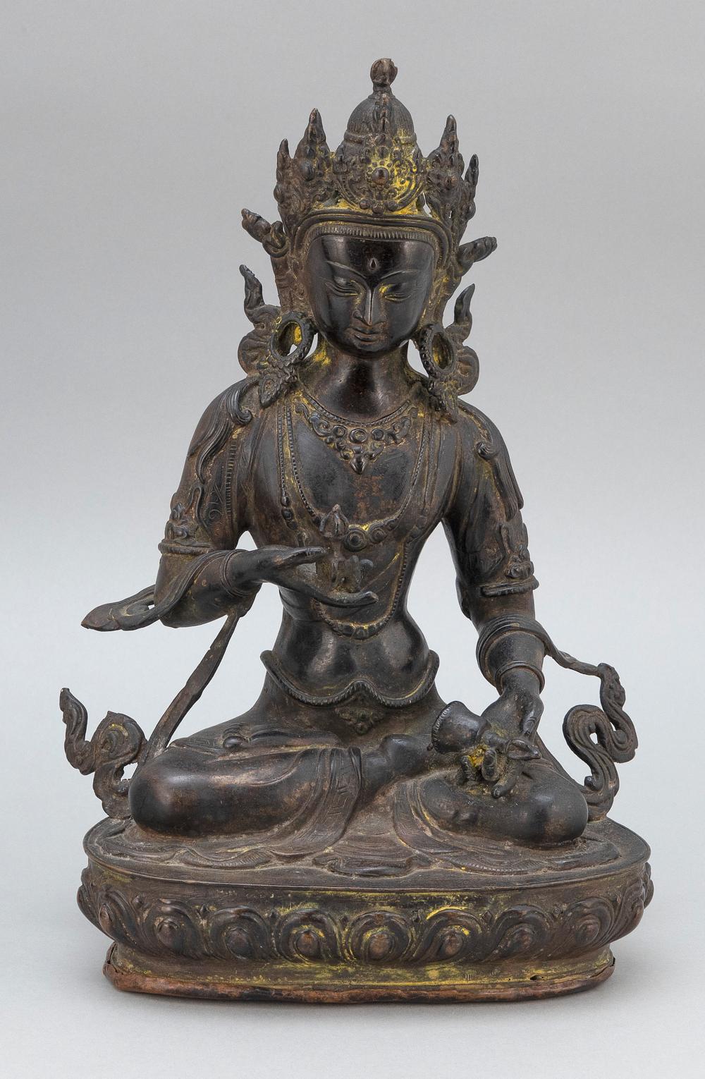 Appraisal: SINO-TIBETAN BRONZE FIGURE OF VAJRA-ATTAVA BUDDHA LATE TH CENTURY HEIGHT