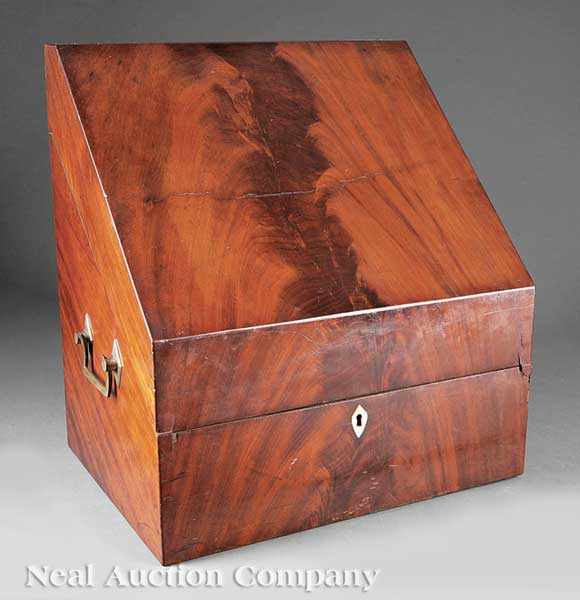 Appraisal: A French Figured Mahogany Cutlery Box early th c slant