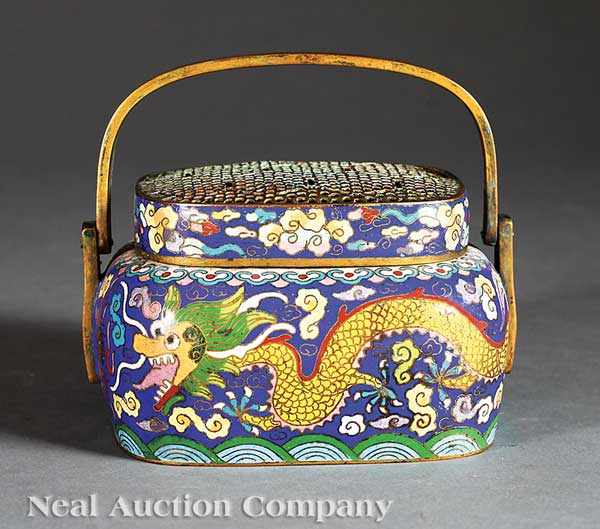 Appraisal: A Chinese Cloisonn Enamel Hand Warmer and Teapot hand warmer