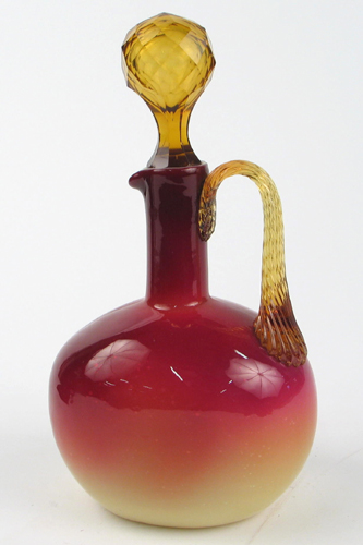 Appraisal: A WHEELING PEACHBLOW ART GLASS LARGE CRUET SMALL DECANTER the