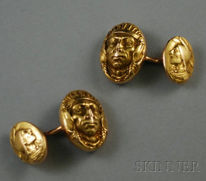 Appraisal: Pair of Krementz kt Gold Indian Head Cuff Links total