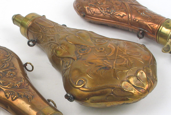 Appraisal: A BRITISH BRASS AND COPPER BLACK GUN POWDER FLASK violin