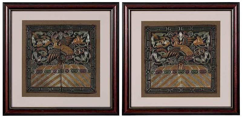 Appraisal: Pair of Framed Chinese nd Rank Badges Qing dynasty two