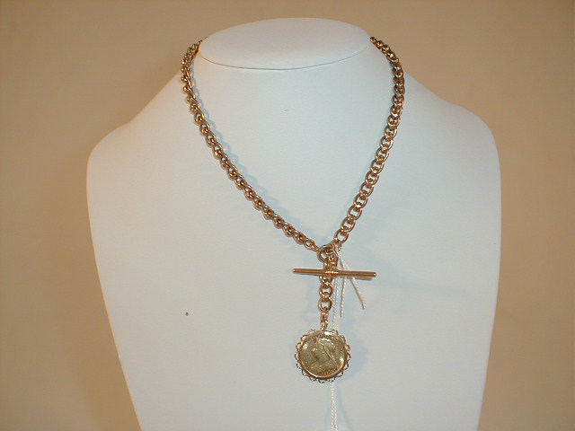 Appraisal: A ct gold double watch chain with T bar swivels