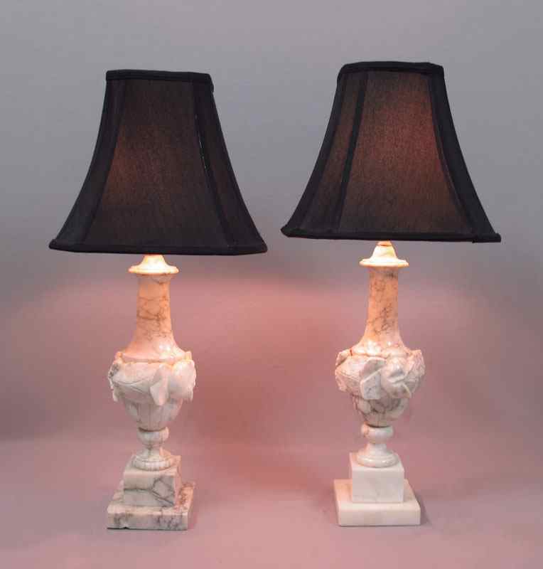 Appraisal: PAIR CARVED MARBLE TABLE LAMPS Approx '' tall overall Sold