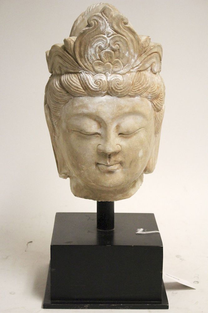 Appraisal: Asian Carved Marble Head On a metal base H x