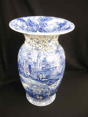 Appraisal: Huge Caulden Ironstone Floor Vase blue white transferware cows castles