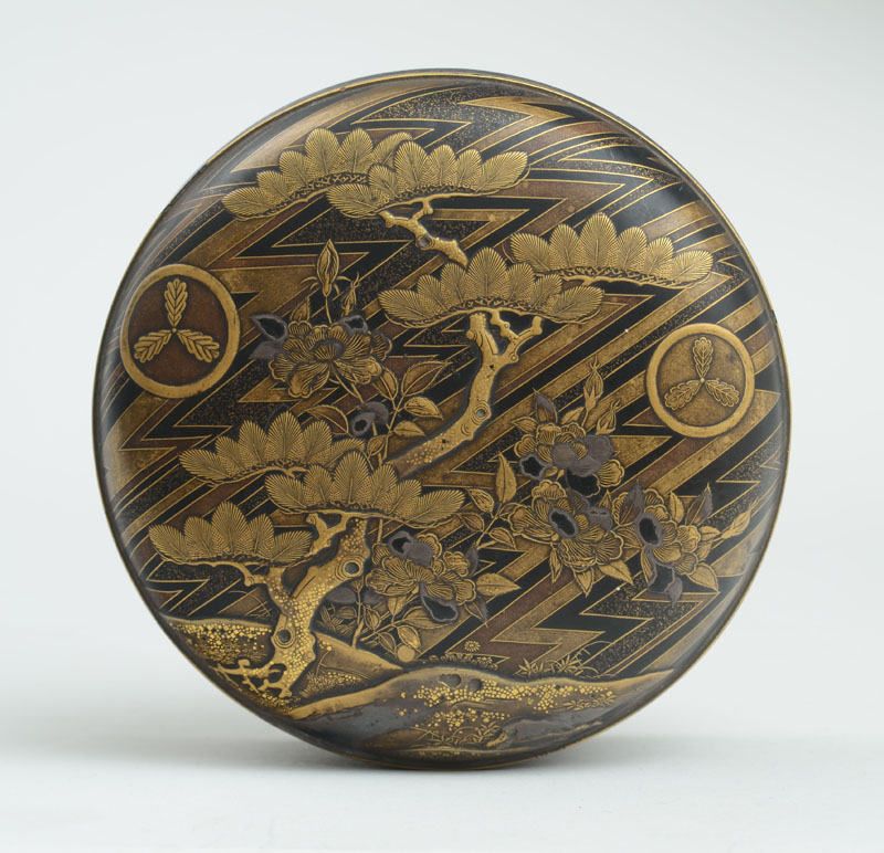 Appraisal: JAPANESE LACQUER CIRCULAR BOX AND COVER The lid finely decorated