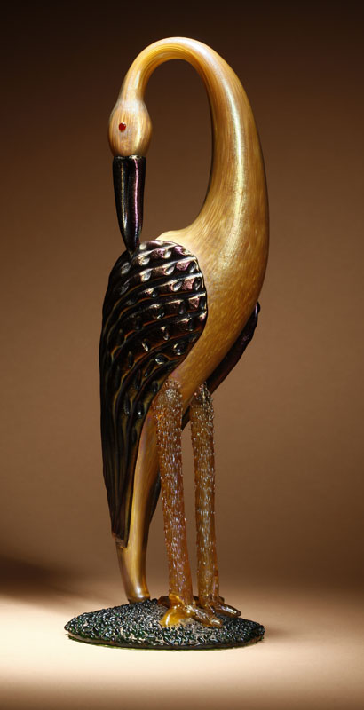 Appraisal: A Loetz multi-colored iridescent art glass heron bird-form vase A