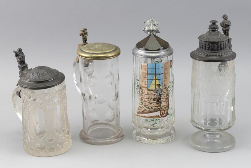 Appraisal: FOUR GLASS STEINS EARLY TH CENTURY HEIGHTS FROM TO FOUR