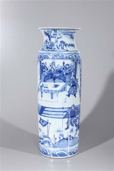 Appraisal: Tall Chinese porcelain blue and white vase with warrior scenes