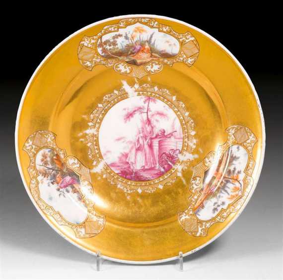 Appraisal: PLATE WITH WATTEAU SCENES AND GOLD BACKGROUND Meissen circa -