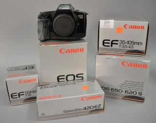 Appraisal: Five piece camera lot to include Canon EOS body sn