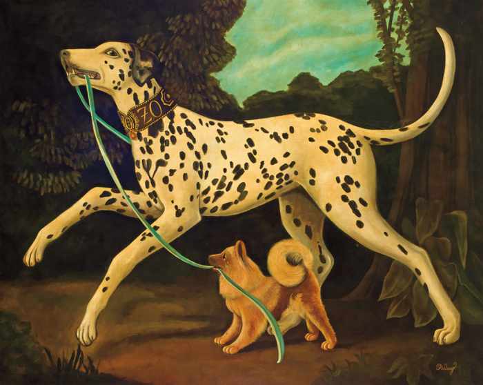 Appraisal: WILLIAM SKILLING American b Two Playful Dogs oil on canvas