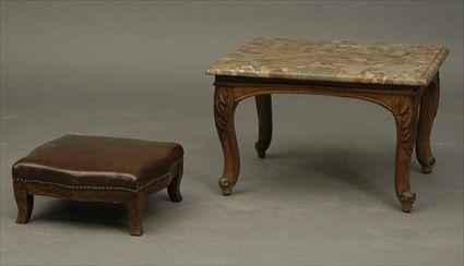 Appraisal: Louis XV-Style Marble-Top Low Table together with a Small Stool