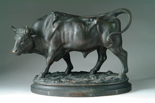 Appraisal: BRONZED METAL FIGURE OF A BULL Plaque on base Salon