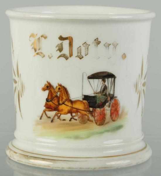 Appraisal: Horse-Drawn Buggy Shaving Mug Description Gilt name L Doty H