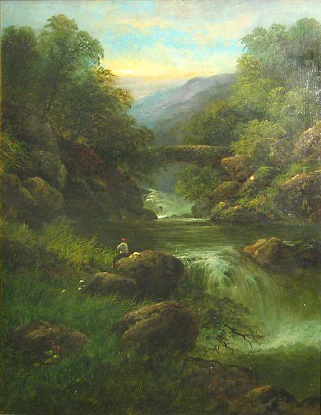 Appraisal: George B Yarnold British A river landscape with a figure