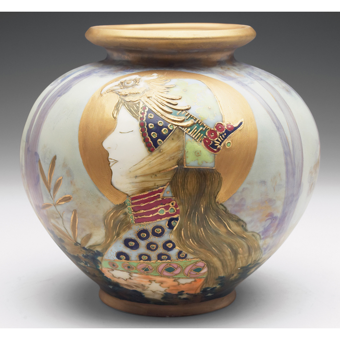 Appraisal: Amphora vase designed by Nikolaus Kannh user Allegory ofGermany nicely