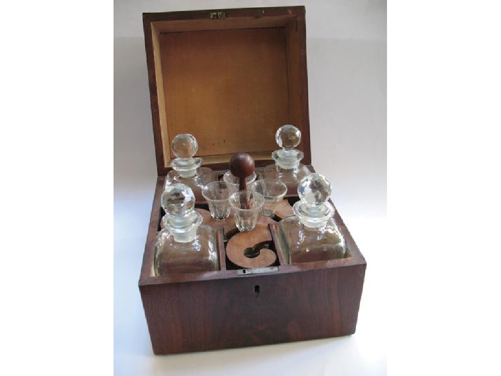 Appraisal: A REGENCY MAHOGANY DECANTER BOX of square form containing four