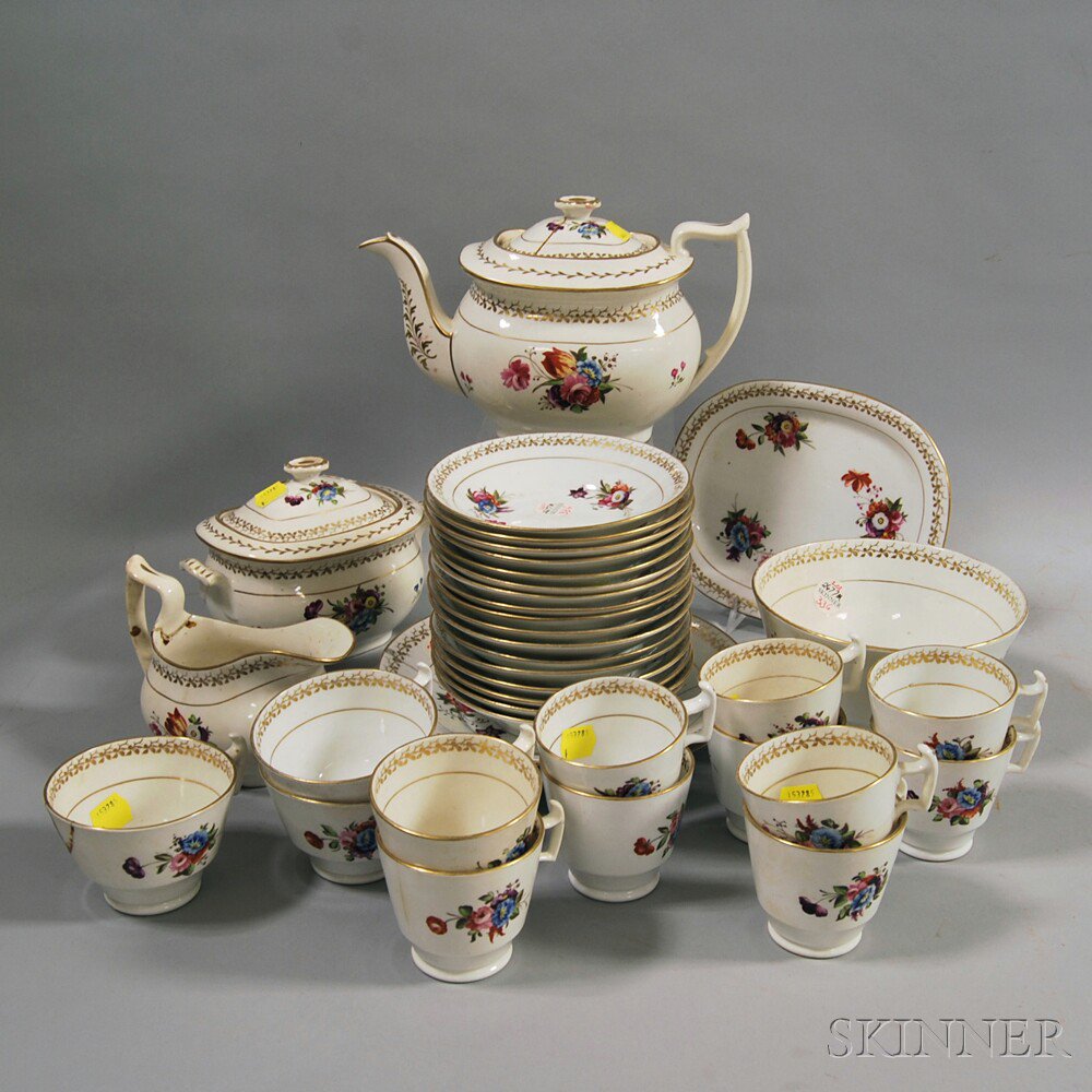 Appraisal: Gilt and Floral-decorated Ceramic Tea Set possibly Newhall early th