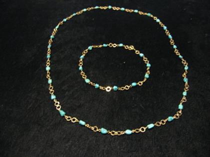 Appraisal: Turquoise and karat yellow gold open link necklace Rough cut