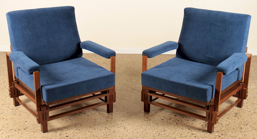 Appraisal: PAIR ISA ITALIAN CLUB CHAIRS CIRCA A pair of labeled