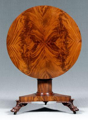 Appraisal: American classical center table highly figured mahogany veneers tilting bookmatched