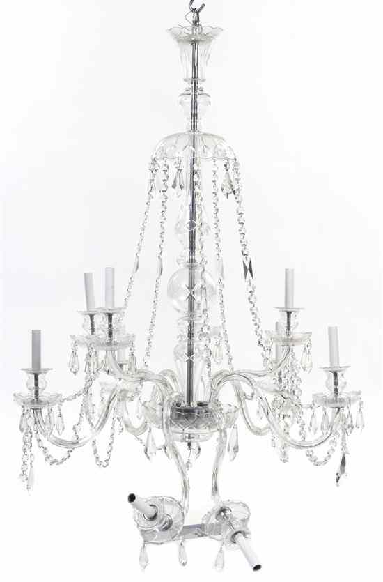 Appraisal: A Continental Cut Glass Ten-Light Chandelier the glass encased standard