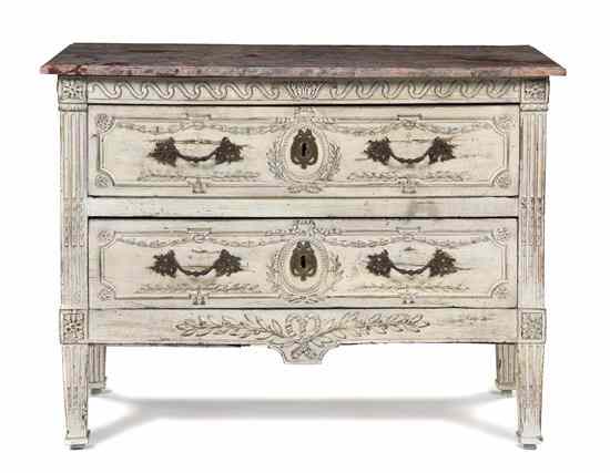 Appraisal: A Louis XVI Style Painted Commode having a rectangular marble