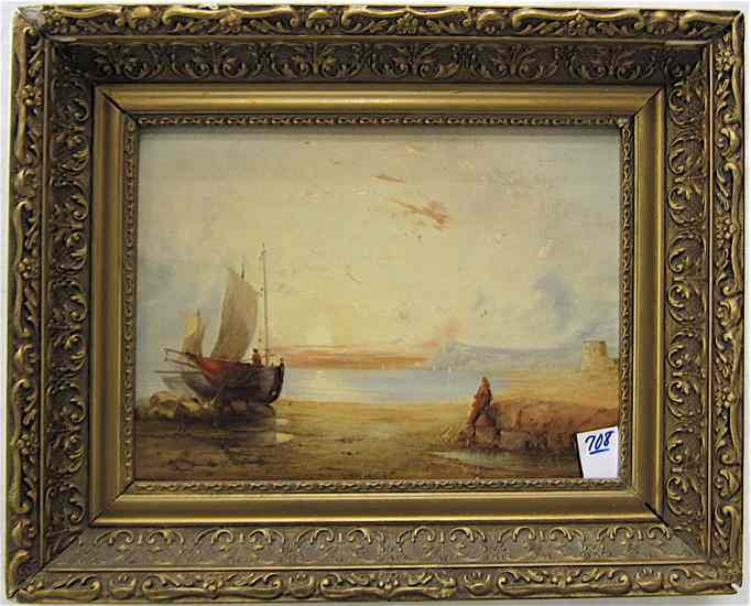 Appraisal: BRITISH SCHOOL OIL ON PANEL Fishing boat at low tide