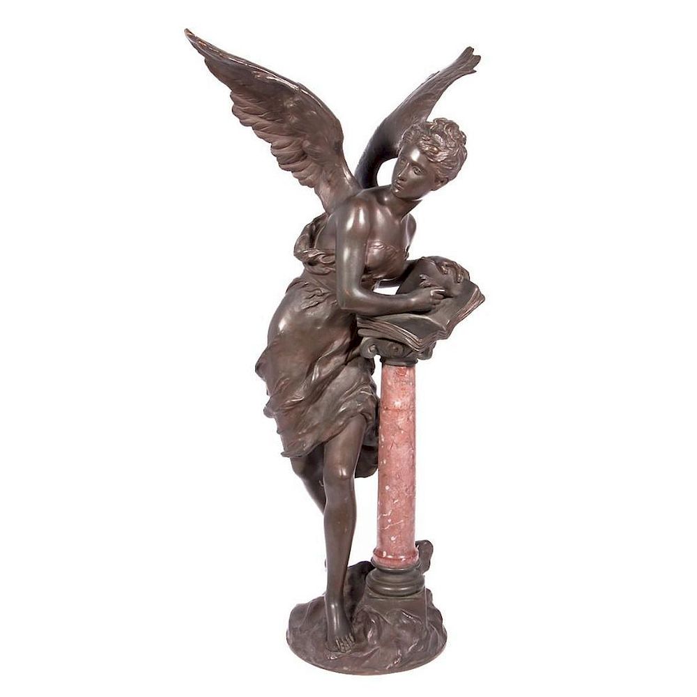 Appraisal: A bronze and marble sculpture of an angel A late