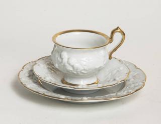 Appraisal: Porcelain Cup Saucer Plate with Gilt Border - Possibly Capodimonte