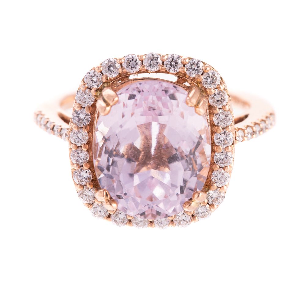 Appraisal: A K Rose Gold Kunzite Diamond Ring K rose gold