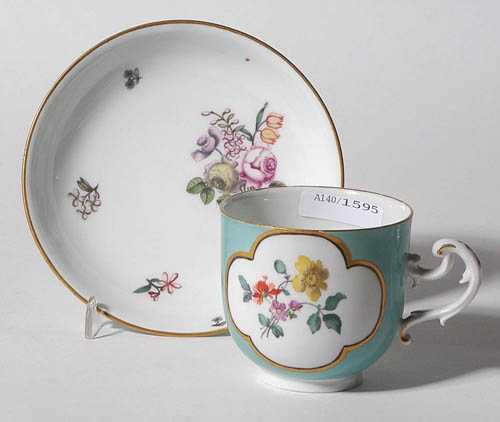 Appraisal: BEAKER AND A SAUCER WITH TURQUOISE GROUND Meissen circa The