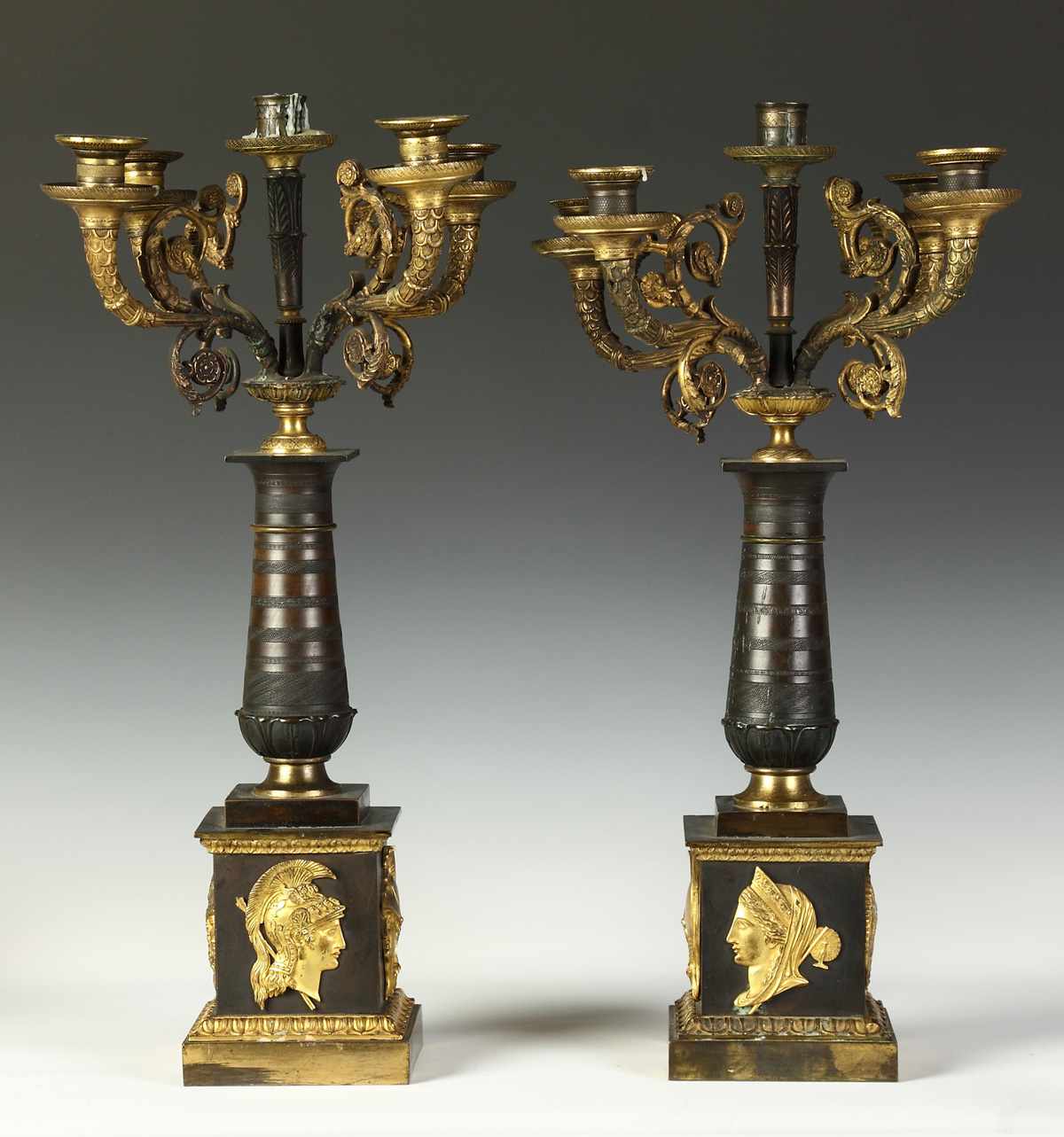 Appraisal: Bronze Gilt Bronze th Cent Candelabras Condition Some wear Old