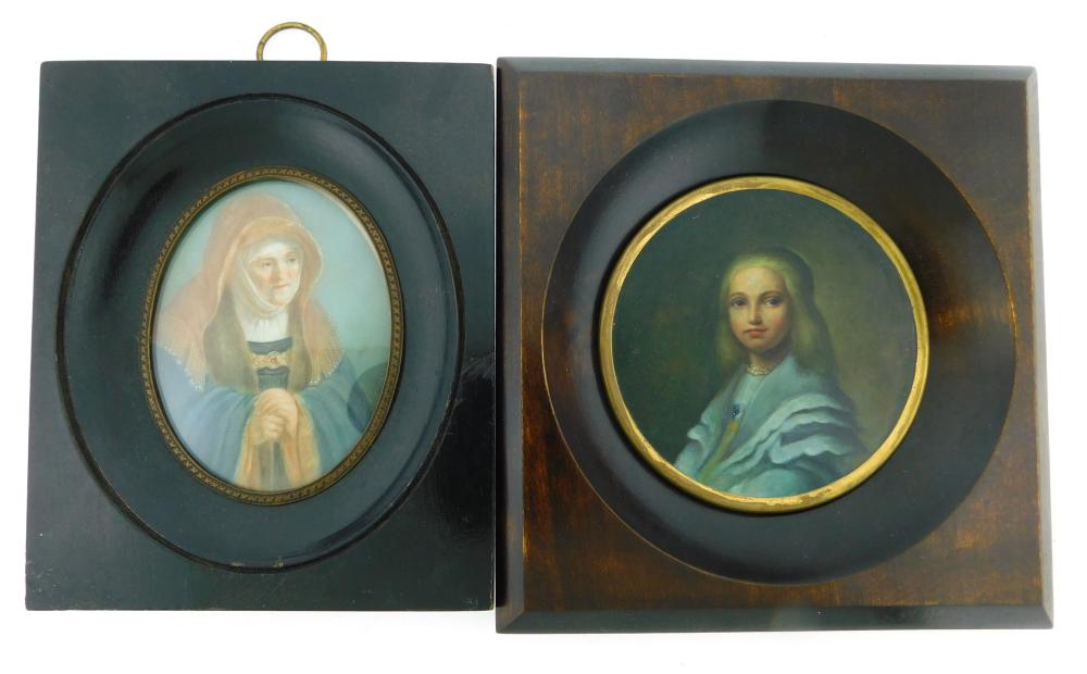 Appraisal: MINIATURES Two Women the younger woman painted with oil on