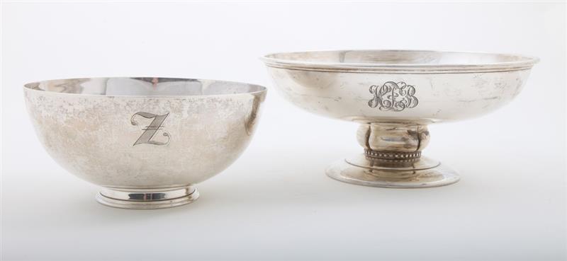 Appraisal: TWO AMERICAN MONOGRAMMED AND FOOTED SILVER BOWLS The larger by