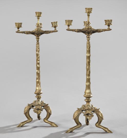 Appraisal: Good Pair of French Bronze Four-Light Tripodal Candelabra fourth quarter