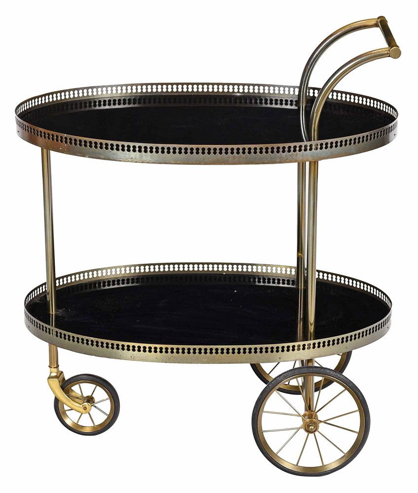 Appraisal: Vintage Brass Black Enameled Two Tier Bar Cart th century