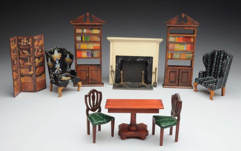 Appraisal: Lot Of Doll House Furniture All wood pieces Two decorated