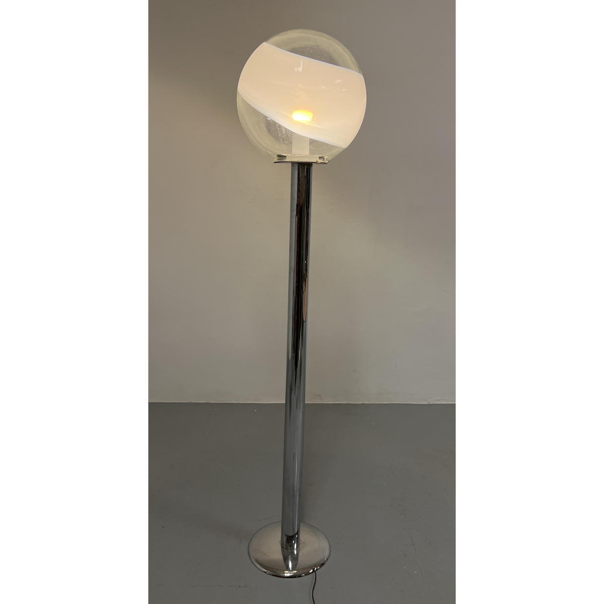 Appraisal: Murano Glass Ball Shade Chrome Floor Lamp Modernist Lighting Swirl