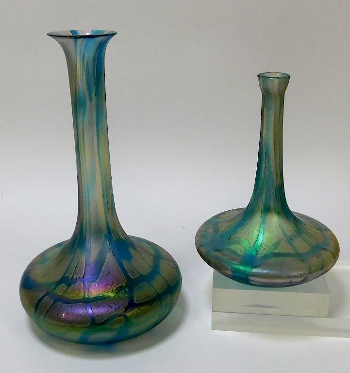 Appraisal: PC Kralik Iridized Net Bohemian Art Glass Vases Bohemia th