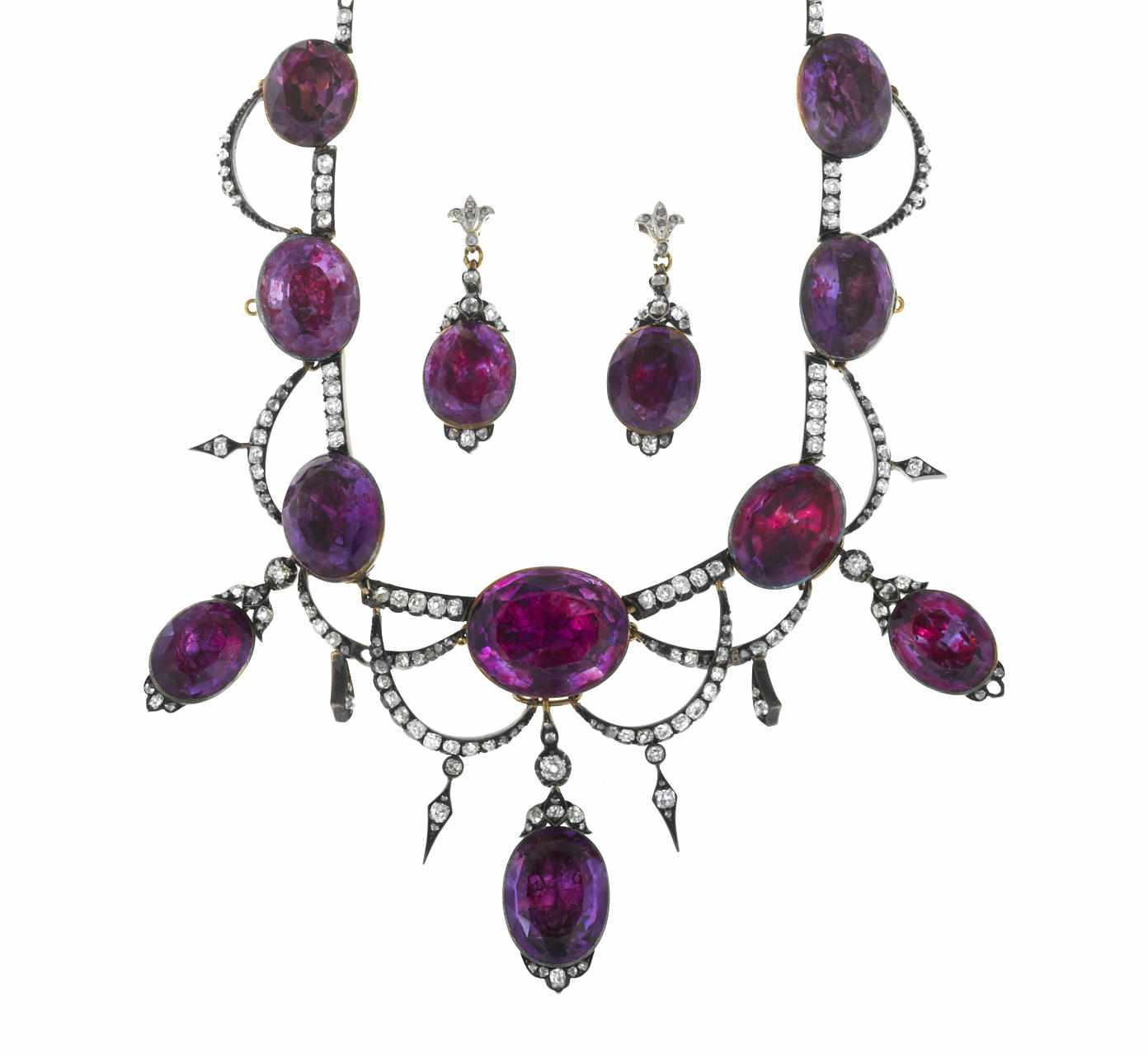 Appraisal: An amethyst and diamond necklace together with a matching pair