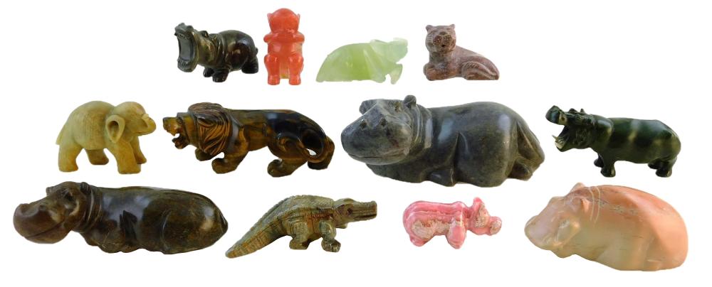 Appraisal: Carved hardstone animals twelve pieces African themed th C including