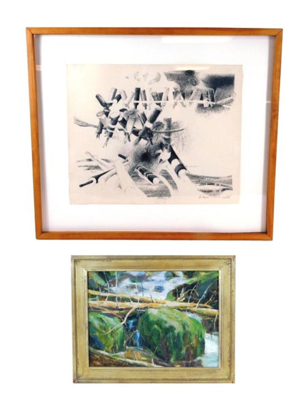 Appraisal: Two framed artworks including oil by Jared Clackner etc details