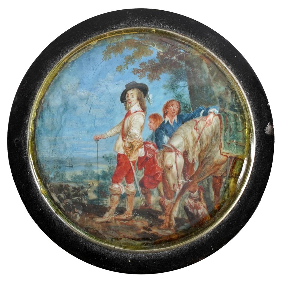 Appraisal: ROUND SNUFF BOXthe cover with inset glass panel over a