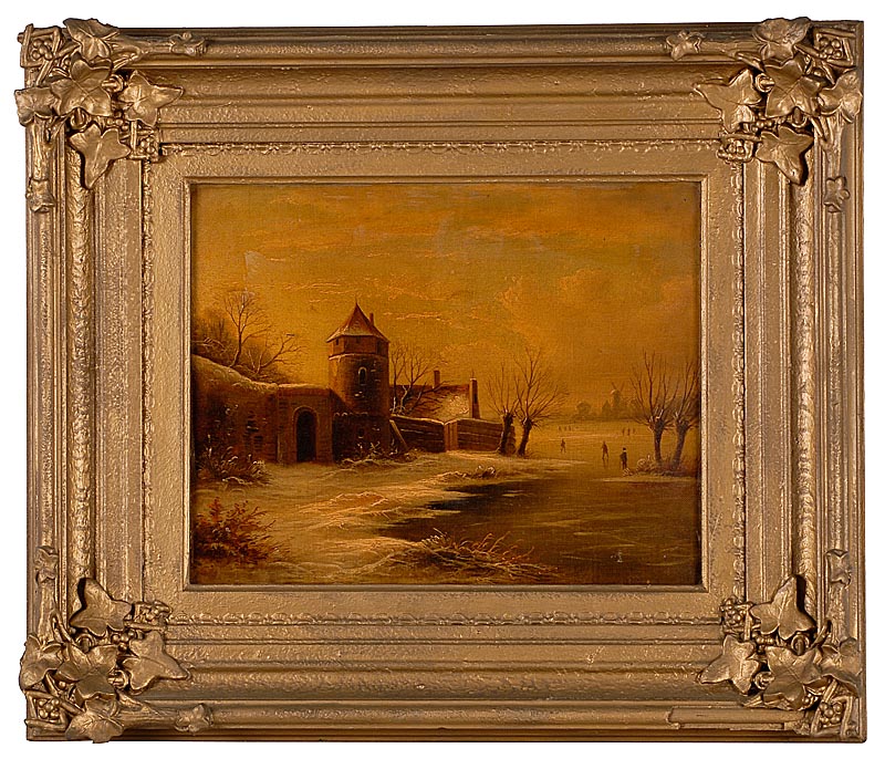 Appraisal: FRAMED PAINTING DUTCH SCHOOL th Century Figures skating on a